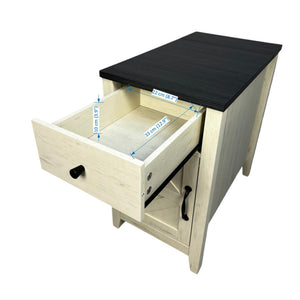 English Elm Farmhouse Nightstand with Charging Station and Barn Door Drawer — USB-C, AC Outlets, Compact Storage White+Black W1412P230408
