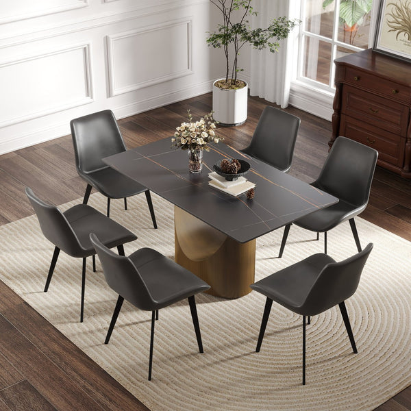 English Elm 55.12"Modern Sintered Stone Dining Table with Bronze Iron Legs — Sleek Rectangular Top, Seats 6, 400 lb Capacity Antique Brass,Black W1535S00555