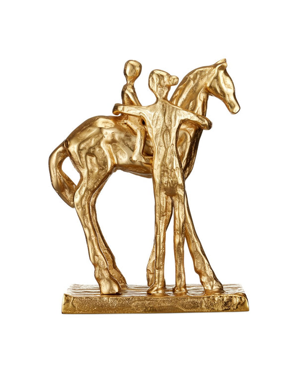 Currey & Company Dujardin Equestrian Sculpture - Heartwarming Cast Aluminum Art With Gold Finish For Elegant Decor Gold Cast Aluminum 1200-1033-currey-company