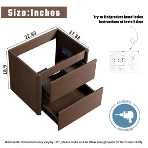 English Elm 24" Wall Mounted Bathroom Vanity with Porcelain Sink and Single Storage Drawer W3402S00003