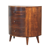 Handcrafted Solid Mango Wood Chest with Circular Design & Brass Knobs - Chestnut Finish - 27.56 x 15.75 x 28.35