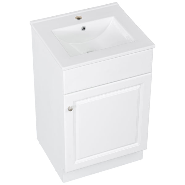 English Elm Christopher Knight Home® - 20" Bathroom Vanity with Ceramic Sink and Soft-Close Door, Gold Knob, Adjustable Shelf Storage White N759P237946K