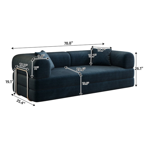 English Elm 78.8" Compression Sofa Convertible Floor Bed with Corduroy Fabric, No-Assembly Modular Futon, Supportive Backrest and Armrests Blue W2824P373438