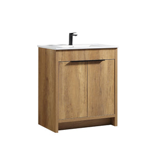 English Elm 30inch Floating Bathroom Vanity with 3d Carved Panels and Spacious Drawer Storage W3520P455303