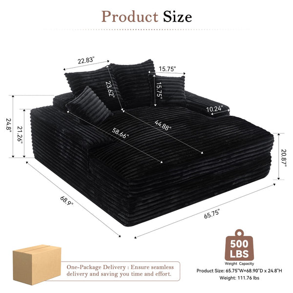English Elm 028dr-oversized Corduroy Chaise Lounge Sleeper Chair Xxl Seat for Studio Living Black W527S00007