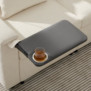 English Elm 117*90'' Modular Sectional Sofa Bed with Flip-Up Table, Reading Lamps, Charging Ports, Ottoman Storage, Tufted Chenille Elegance Cream N723S9798A