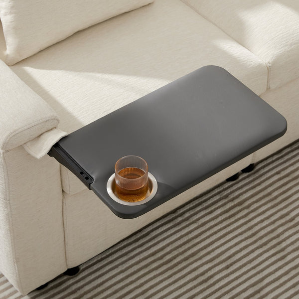 English Elm 117*90'' Modular Sectional Sofa Bed with Flip-Up Table, Reading Lamps, Charging Ports, Ottoman Storage, Tufted Chenille Elegance Cream N723S9798A