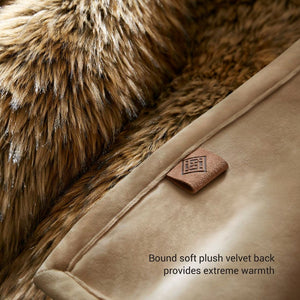 English Elm 1-piece Oversized Faux Fur Throw Bobcat Print Plush Velvet Backed Cozy Sofa Blanket Brown B035P408338