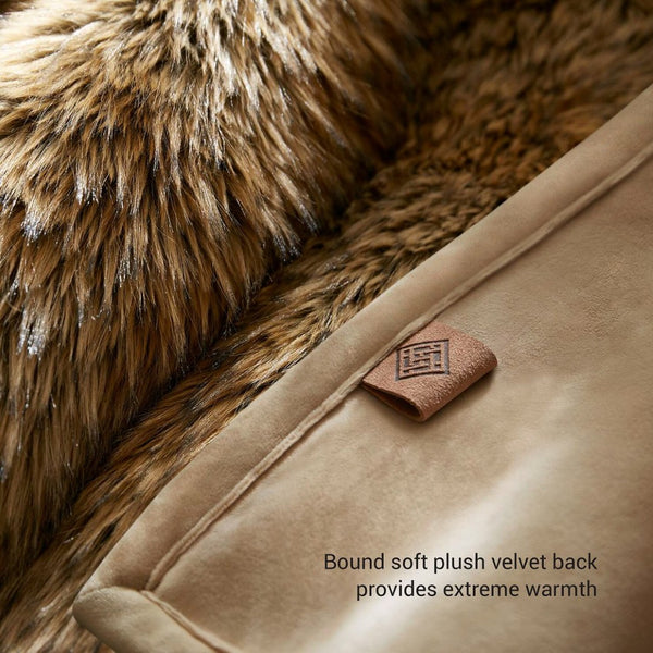 English Elm 1-piece Oversized Faux Fur Throw Bobcat Print Plush Velvet Backed Cozy Sofa Blanket Brown B035P408338