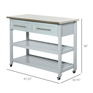 English Elm Homcom Rolling Kitchen Island With Stainless Steel Top, 2-Tier Storage, Drawers & Casters In Light Gray W2225P217369