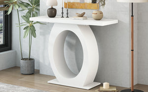 English Elm Mirod Sculptural Console Table Acacia Veneer Gloss Top Egg Base Entryway Accent Beige N760P214780W