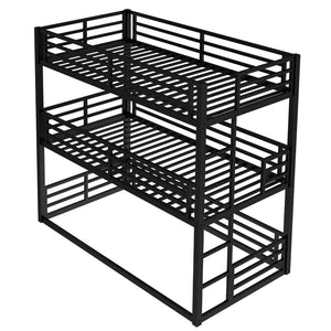 English Elm Twin Xl Triple Bunk Bed - Heavy-Duty Metal Frame With Guardrails & Noise-Reduced Design In Black W1580S00143-GIGA