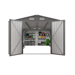 English Elm 10x14 Ft Galvanized Steel Outdoor Storage Shed with Lockable Doors and Vented Window W3213S00004