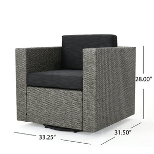 English Elm Christopher Knight Home® - PUERTA Swivel Patio Chair with Removable Cushions, Wicker over Iron Frame, Black & Dark Gray Comfort N757P252761G