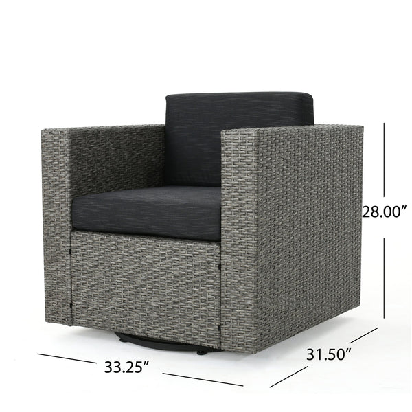 English Elm Christopher Knight Home® - PUERTA Swivel Patio Chair with Removable Cushions, Wicker over Iron Frame, Black & Dark Gray Comfort N757P252761G