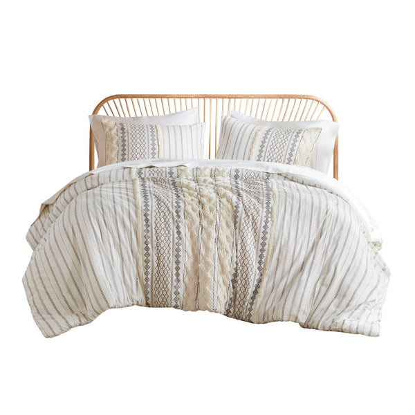 JLA Home INK+IVY - Cotton Imani Duvet Cover Mini Set with Geometric Tufted Chenille, Solid Reverse, OEKO‑TEX Cozy 92 L x 88 W x 0.13H II12-996