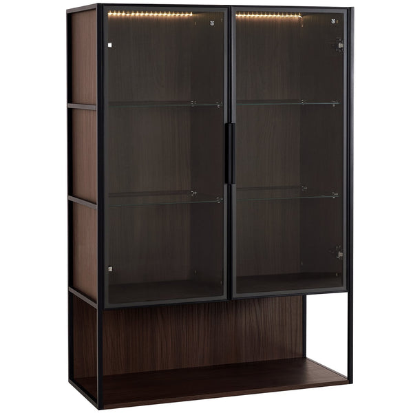 English Elm 51.2'' Freestanding Lighted Display Cabinet With Adjustable Glass Shelves & Hidden Storage For Décor N845P261777D