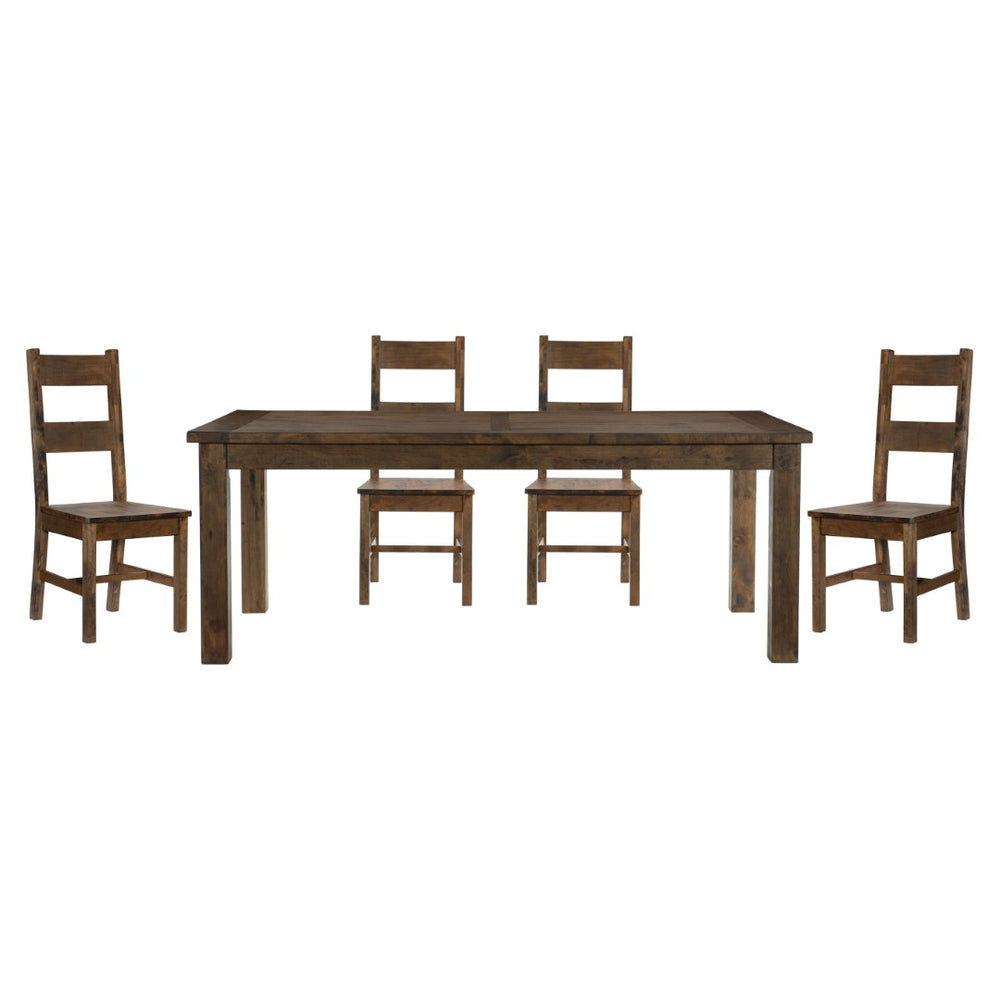 English Elm Classic Five Piece Solid Rubberwood Dining Set Burnished Brown Finish Seats Six B011S01530