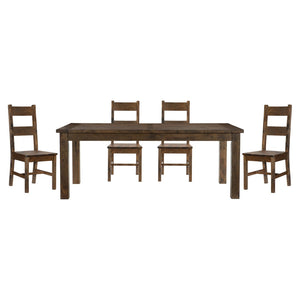 English Elm Classic Five Piece Solid Rubberwood Dining Set Burnished Brown Finish Seats Six B011S01530