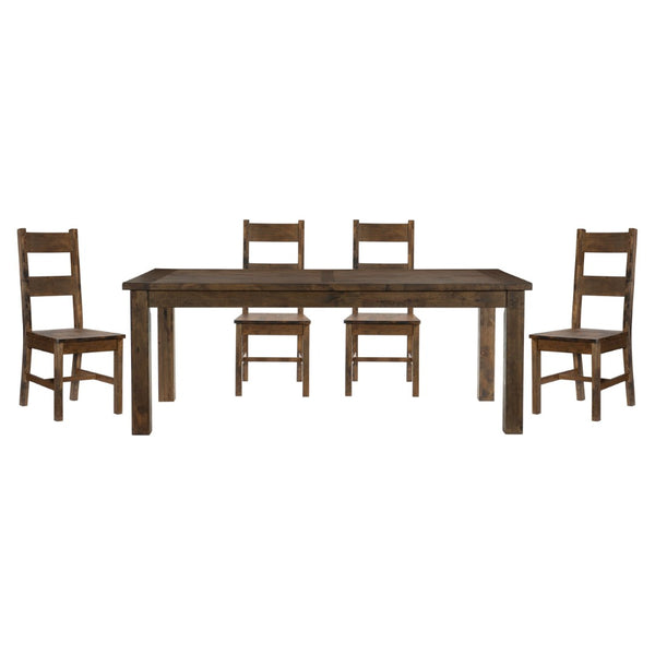 English Elm Classic Five Piece Solid Rubberwood Dining Set Burnished Brown Finish Seats Six B011S01530