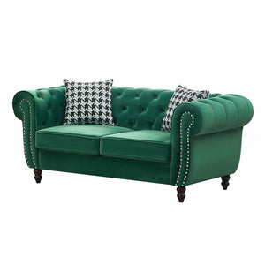 English Elm 65"chesterfield Velvet Tufted Sofa with Nailhead Trim Mid Century Two Seat Couch Green W3373S00064