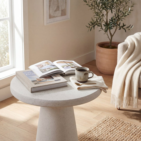 English Elm Mgo Compact Side Table Weatherproof Magnesium Oxide Build for Patio or Living Room White N776P372343W