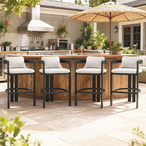 English Elm Pula Outdoor Aluminum Counter Stools with Cushions Powder Coated Patio Set of 4 N775P361567G-S4