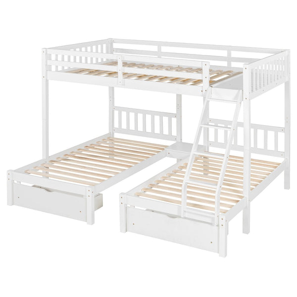 English Elm Full Over Twin Triple Bunk Bed Pine Wood Frame with Storage Drawers and Guardrails LT000343AAK-1