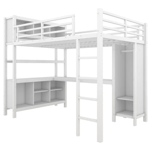 English Elm Full Size Car Shaped Kids Platform Bed with Storage Drawers Integrated Desk Pine Wood White W1580S00591