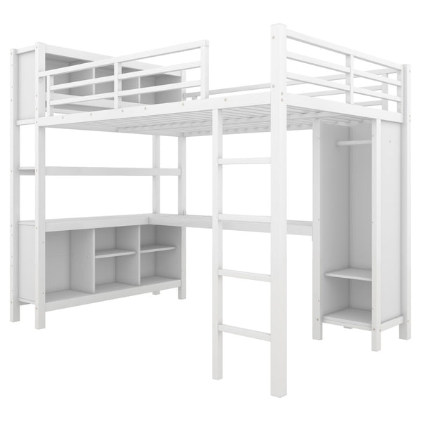 English Elm Full Size Car Shaped Kids Platform Bed with Storage Drawers Integrated Desk Pine Wood White W1580S00591