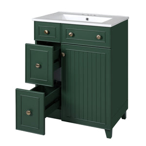 English Elm 24" Forest Green Bathroom Vanity Cabinet with Ceramic Sink, Soft-Close Door, 2 Drawers, Open-Back Access for Easy Plumbing and Durable Solid-Wood Frame N729P264336G