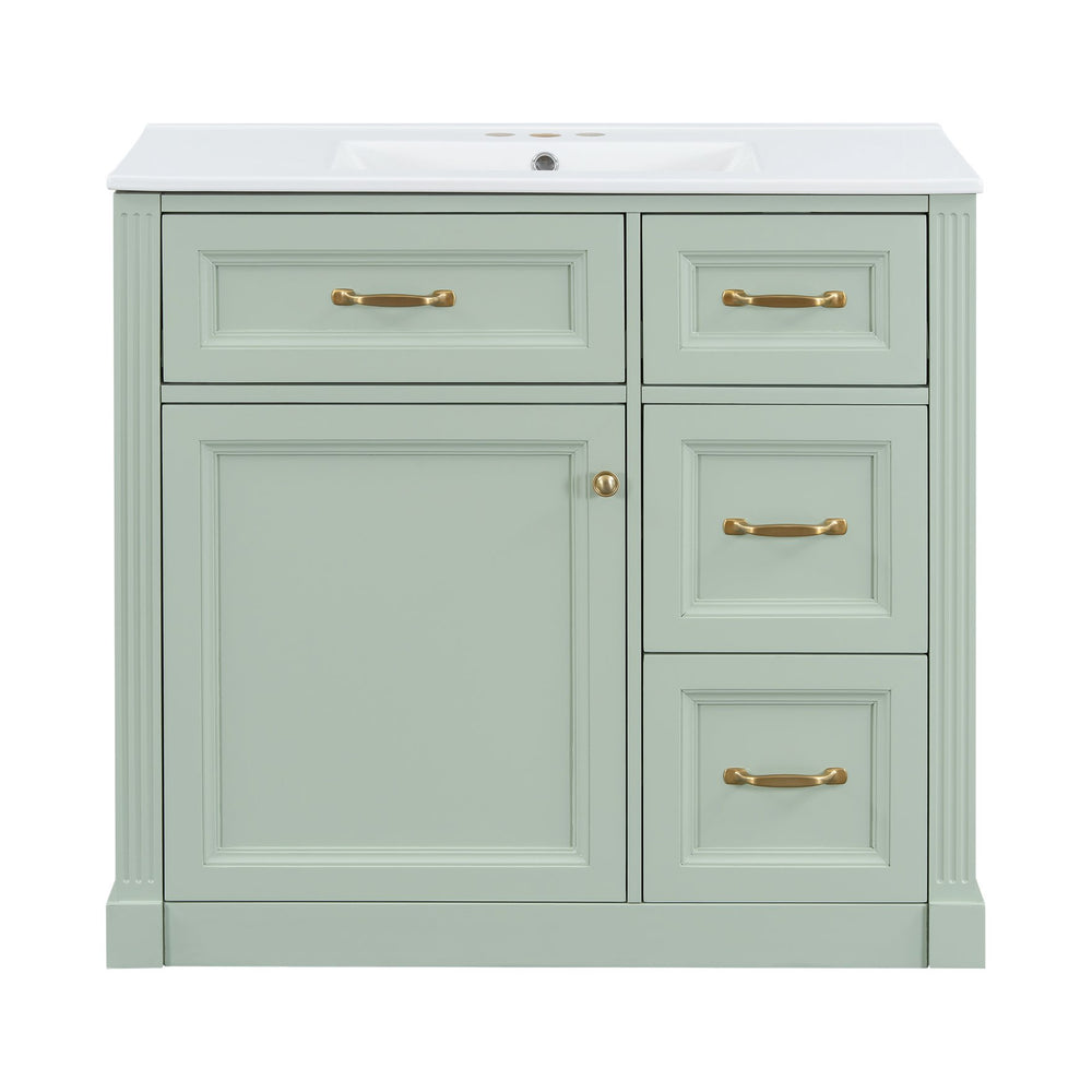 English Elm 36 Inch Bathroom Vanity With Ceramic Sink, Soft-Close Drawers, And Adjustable Storage For Modern Elegance N725P336549F