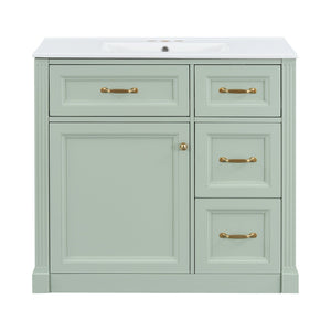 English Elm 36 Inch Bathroom Vanity With Ceramic Sink, Soft-Close Drawers, And Adjustable Storage For Modern Elegance N725P336549F