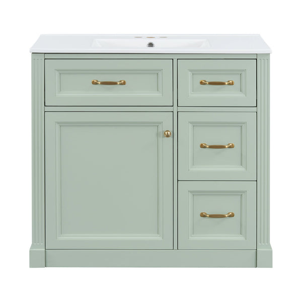 English Elm 36 Inch Bathroom Vanity With Ceramic Sink, Soft-Close Drawers, And Adjustable Storage For Modern Elegance N725P336549F