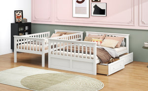 English Elm Twin Convertible Bunk Bed with Built-In Rolling Drawers and Solid Pine/MDF Frame, Space-Saving Durable Design White N7090004020K