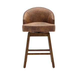 English Elm United We Win Quilted Microsuede Swivel Barstool with Wood Legs and Gold Rivet Trim W1568P361710