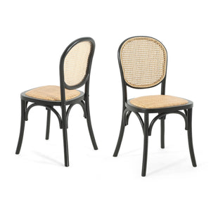 English Elm Christopher Knight Home® - DINING Chairs with Birch Wood Frame and Rattan Backrest, Foam Seat, Vintage Curved Design, Set of 2 Black N779P192530B