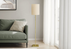English Elm Lighting, 62"h sleek metal floor lamp with ivory drum shade, pull-chain, modern ambient lighting for rooms Gold 12 L x 12 W x 19 H B2710P221316