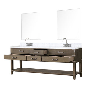 English Elm Grey Oak Double Bath Vanity Set With Carrara Marble Top, Chrome Faucets, & 36" Mirrors For Elegance B2731S01920