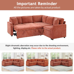 English Elm Sectional Sofa Bed - Stylish L-Shaped 81.9" Sleeper Sofa With Hidden Storage & Cozy Orange Chenille N719S002070G-GIGA
