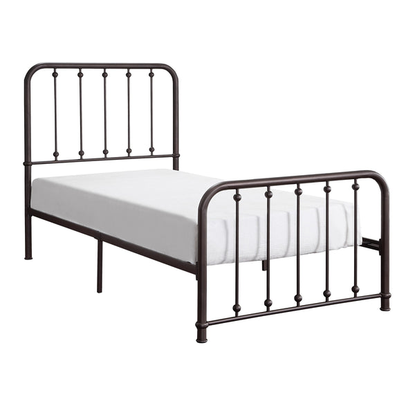 English Elm Classic Queen Platform Bed with Curved Headboard and Ball Accent Detailing, Dark Bronze Metal Frame Antique Bronze 45 L x 43.25 W x 3.75 H B011P263750