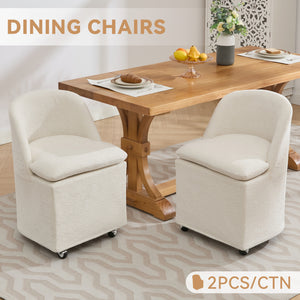 English Elm 058-Set Chenille Fabric Dining Chairs with 360° Swivel Wheels, Ergonomic Upholstered Seating, 250 lb Capacity Beige W527P242552