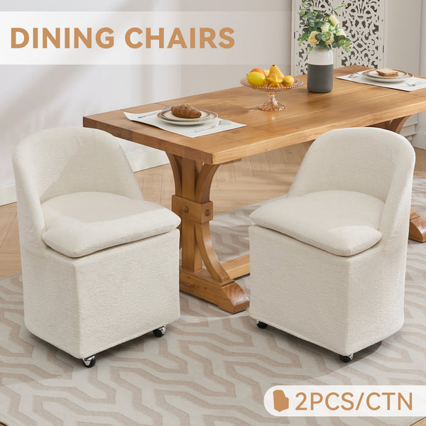 English Elm 058-Set Chenille Fabric Dining Chairs with 360° Swivel Wheels, Ergonomic Upholstered Seating, 250 lb Capacity Beige W527P242552