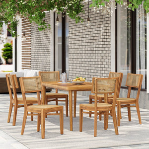 English Elm Christopher Knight Home® - Netro 7PCS Outdoor Patio Dining Set with Acacia Wood Table & Wicker Chairs, Light Brown Teak Finish NETRO7PCSET