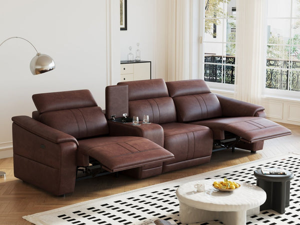 English Elm Power Reclining Sectional Sofa Faux Leather 3 Seat with Usb Ports and Storage W3795S00011