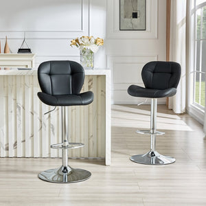 English Elm Set of 2 Adjustable Tufted Pu Barstools with Chrome Base for Kitchen or Pub W3875P382613