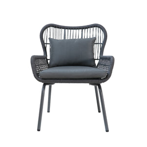 English Elm Christopher Knight Home® - SOUTHPORT Woven Rope Club Chair with Steel Frame, Water‑Resistant Cushions & Bohemian Outdoor Style Dark Gray 62329.00CGRY