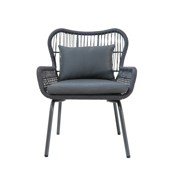 English Elm Christopher Knight Home® - SOUTHPORT Woven Rope Club Chair with Steel Frame, Water‑Resistant Cushions & Bohemian Outdoor Style Dark Gray 62329.00CGRY