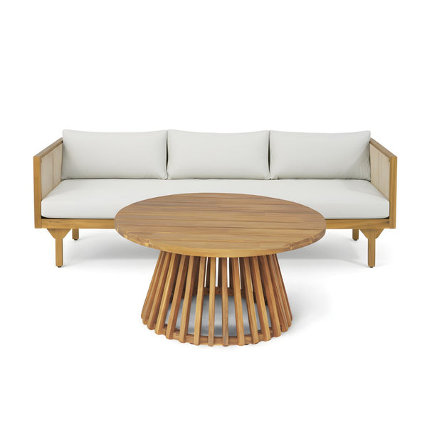 English Elm 2-piece Outdoor Acacia Patio Sofa Set with Rope Back and Round Coffee Table Light Brown,Light Gray,Teak N770P354675L_N770P234486F