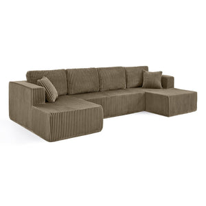 English Elm U Shaped Modular Sectional Foam Filled Terrycloth Sofa Sleeper for Living Room Brown W487S00432
